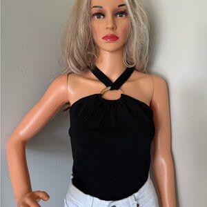 NWT Striking Black Halter Top with Gorgeous Gold detail!